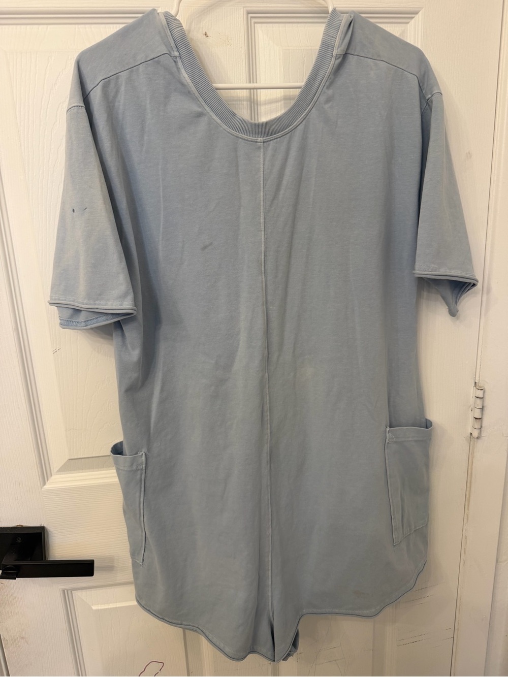 Free people hot shot romper- Light Blue Casual Short-Sleeve Shirt with Pockets
